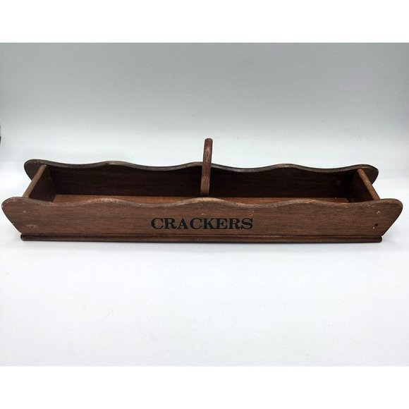 Wooden Cracker Server Wood Caddy 13 Inch Vintage Taiwan Vintage Tray For Serving - Picture 1 of 11